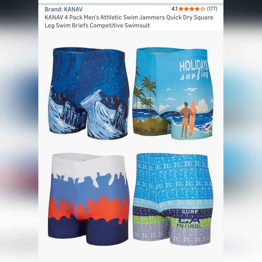 3 Men's Athletic Swim Jammers - Blue and Multicolor